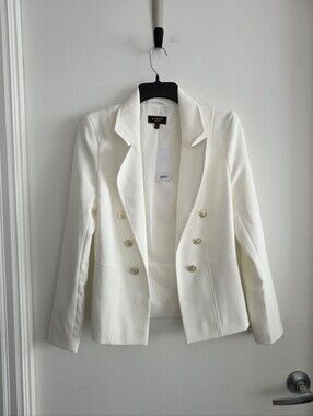 NWT Lipsy White Double-Breasted Blazer with Gold Buttons Sz 4